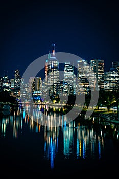 City buildings at night in Melbourne, Australia.