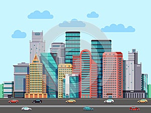 City buildings panorama. Urban architecture vector cityscape background