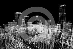 City buildings project, 3d wireframe print, urban plan. Architecture