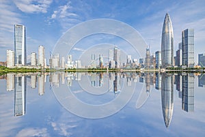 City buildings skyline and water surface in Shenzhen