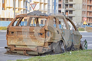 city burned cars after a fire in one of the city`s districts