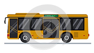 City bus in flat style. Yellow bus side view. Vector illustration