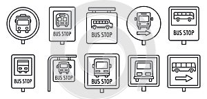 City bus stop sign icon set, outline style