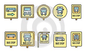 City bus stop sign icon set vector color