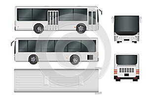 City bus template. Passenger transport all sides view from top, side, back and front