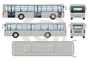 City bus vector template side, front, back top view