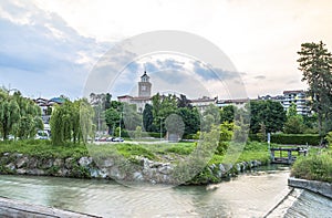 Panoramas of the city of Busca during sunset and in the blue hour photo