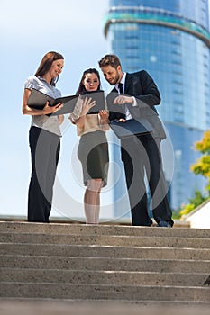 City Business Man Woman Team Using Tablet Computer