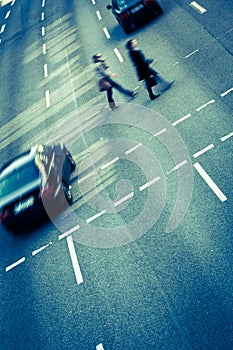 City business people crossing a street