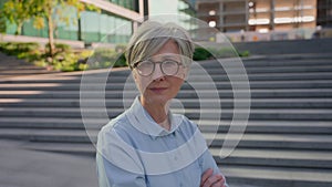 City business portrait adult 50s woman Caucasian mature senior middle-aged businesswoman gray-haired lady ceo employer