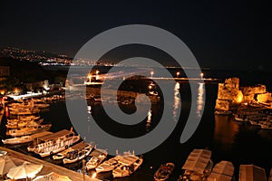 The city of Byblos (Jbeil) by night view over port