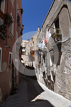 City of Cagliari, Sardinia, Italy. Narrow old street in the town center