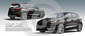 City car black metallic front and back 3D design modern vector