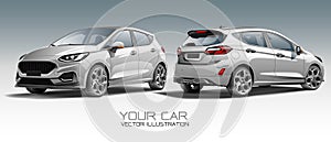 City car grey metallic front and back 3D design modern vector
