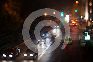 City car traffic jam, night lights