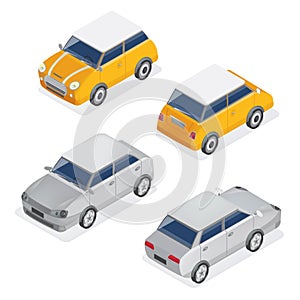 City Cars Isometric Set with Mini Car and Sedan Automobile