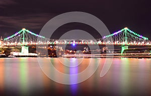 A city cat ferry passing beneath the Story Bridge in Brisbane