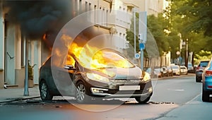 City Catastrophe Electric Vehicle Inferno on Busy Streets