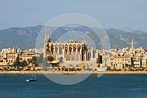 City and cathedral on sea coast. Palma-de-Mallorca, Spain