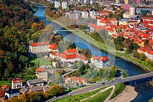 City of Celje in Slovenia, aerial view from old castle, amazing landscape, outdoor travel background