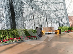 City Center bench and waterfall, Las Vegas, Nevada