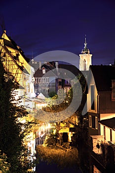 The city center of Colmar by night