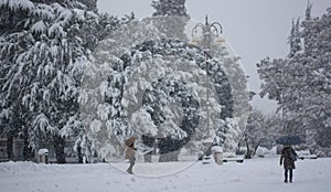 The city center covered by snow