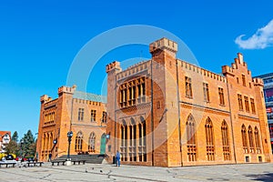 City center of Kolobrzeg with neo gothic building of City Hall, West Pomerania, Poland