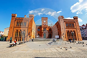 City center of Kolobrzeg with neo gothic building of City Hall, West Pomerania, Poland