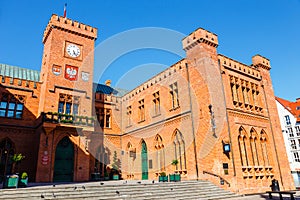 City center of Kolobrzeg with neo gothic building of City Hall, West Pomerania, Poland