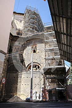 city center of L& x27;Aquila in Abruzzo under renovation after the 2009 earthquake photo