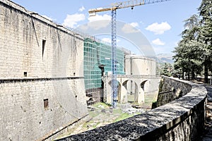 city center of L& x27;Aquila in Abruzzo under renovation after the 2009 earthquake photo