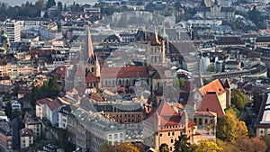 City center of Lausanne from above - aerial view