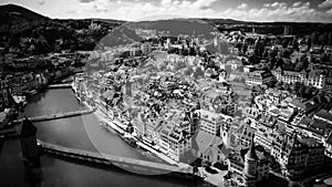City Center of Lucerne Switzerland - view from above in black and white