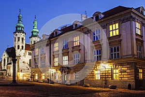 City center by night: saint Andrews church and ancient tenements