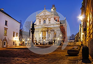 City center by night: Saints Peter and Paul Church, Krakow