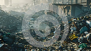 City Center with Waste Dump in a Gritty Post-Apocalyptic Style