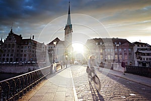 City center of Zurich with famous Fraumunster Church photo