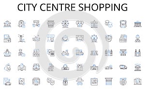 City centre shopping line icons collection. Cleaning, Sanitation, Disinfection, Maintenance, Hygiene, Sweeping, Mopping