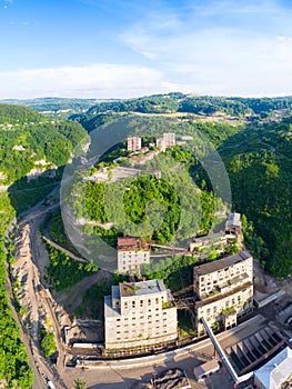 The city of Chiatura and the Mining plant and manganese ore processing plant located in the gorge of the Kvirila River