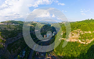 The city of Chiatura and the Mining plant and manganese ore processing plant located in the gorge of the Kvirila River