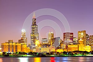 City of Chicago USA, sunset colorful panorama skyline