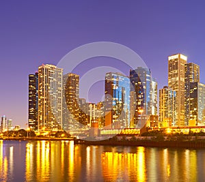 City of Chicago USA, sunset colorful panorama skyline