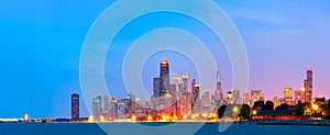 City of Chicago USA, sunset colorful panorama skyline