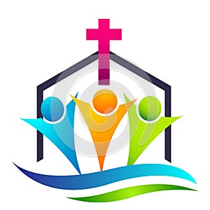 City church people union care love logo design icon on white background