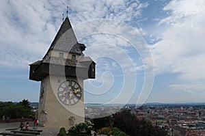 City Clock Uhrturm Tower is the Landmark of Graz, Austria