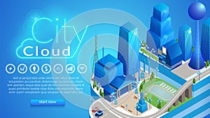 City Cloud Horizontal Banner with Copy Space.