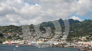 City on coast of island in Caribbean Sea. Kingstown, Saint Vincent and Grenadines
