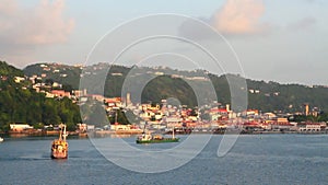 City on coast of island in Caribbean Sea. St. George`s, Grenada