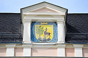 City coat of arms on the Congress House of Bad Ischl,
